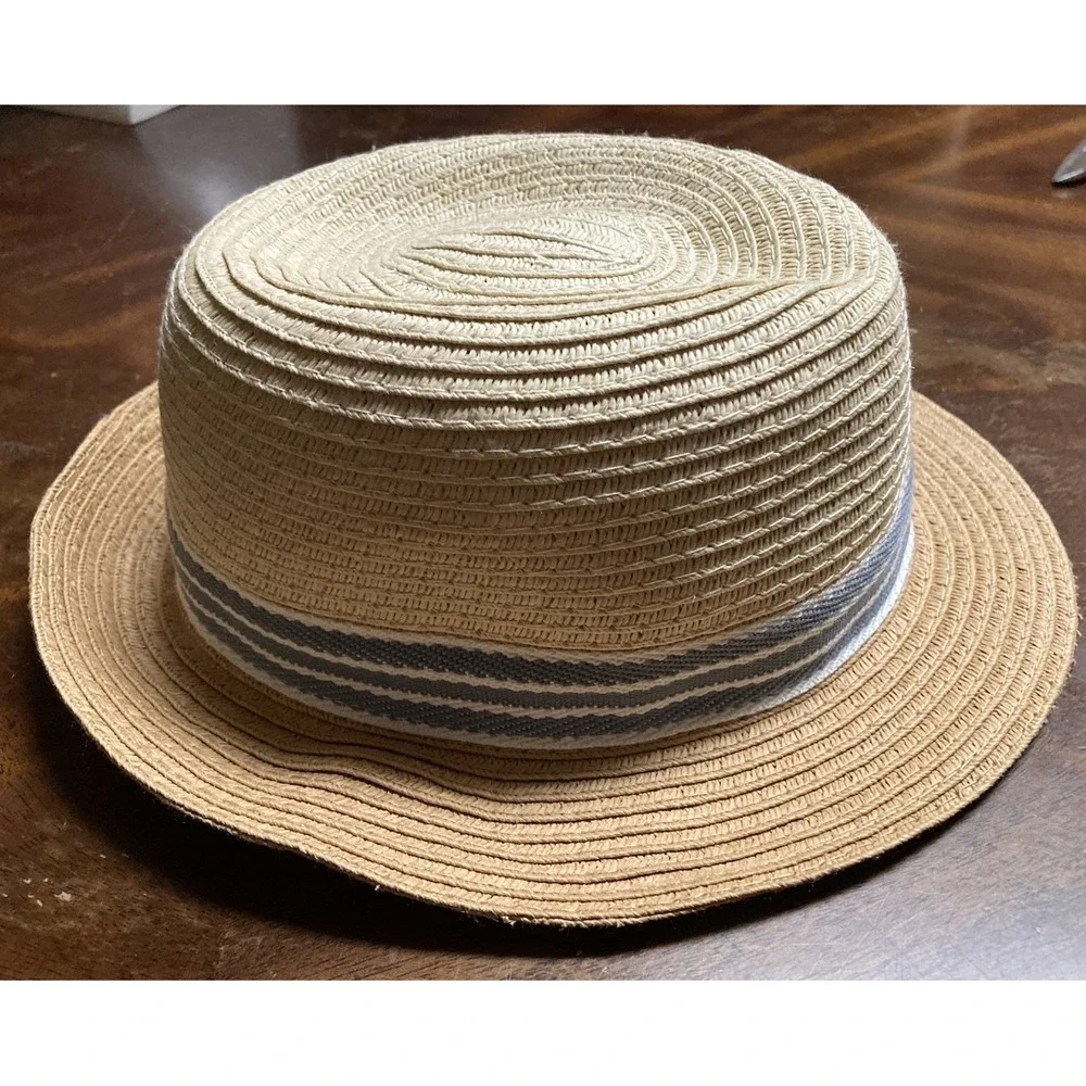 Boys Paper/ Polyester Fedora Hat With Blue & White Band